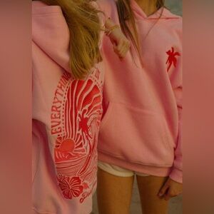 Pink Palm Puff Everything Comes In Waves Hoodie - Pink